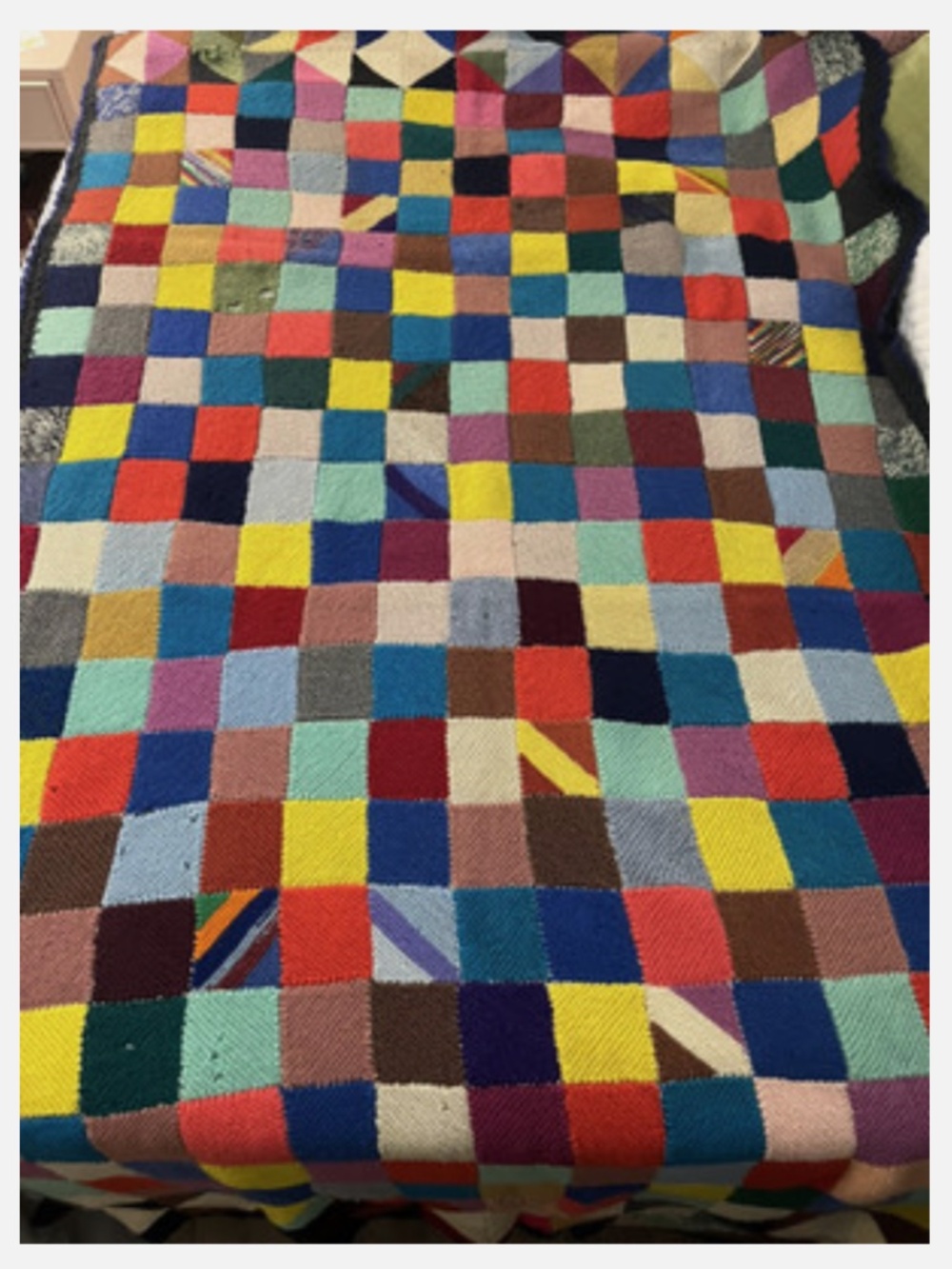 Vtg Large Hand Knit Colorful Crotchet Small Granny Squared Afghan Blanket 80x50